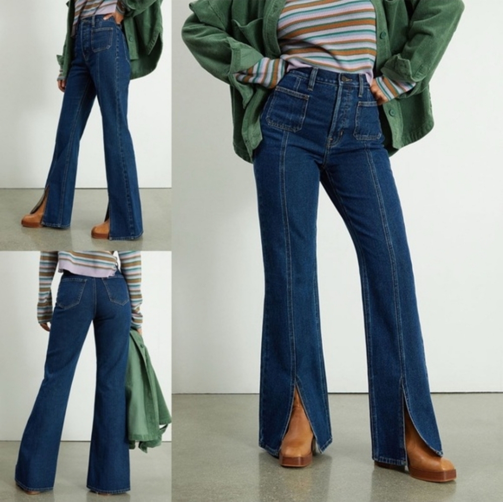 Pacsun Dark Blue Patch Pockets Front Seam Slit High Waisted Bootcut Jeans 26 EUC - Picture 12 of 12